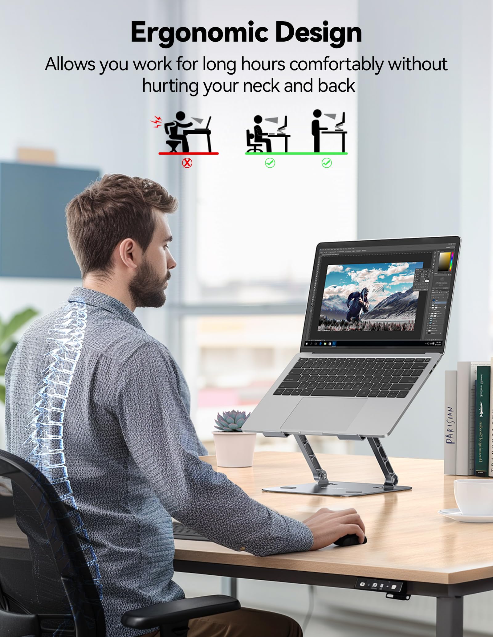 TECKNET Laptop Stand, Height Adjustable Laptop Stander, Ergonomic Foldable Portable Ventilated Laptop Holder
