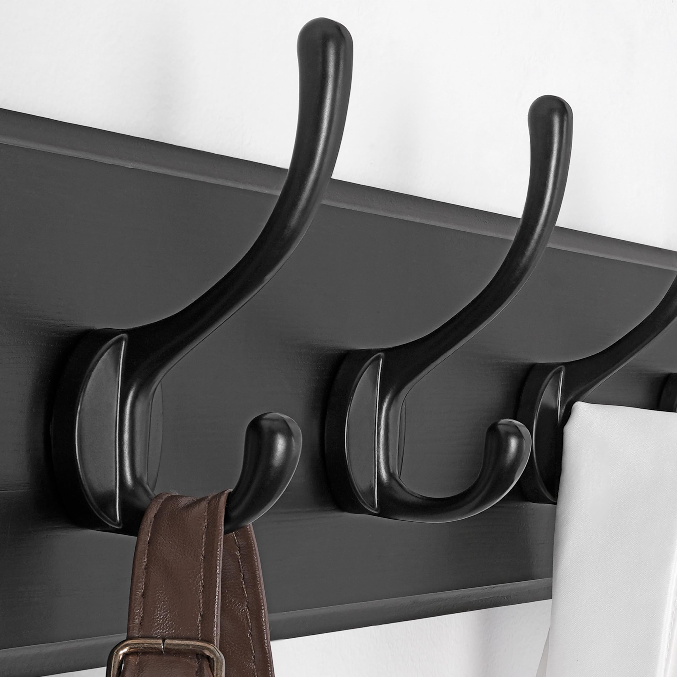 SKOLOO Farmhouse Style Wall Mounted Coat Rack, Pine Solid Wood Coat Hook Hanger - 5 Hooks for Hanging Clothes Robes Towels Coats
