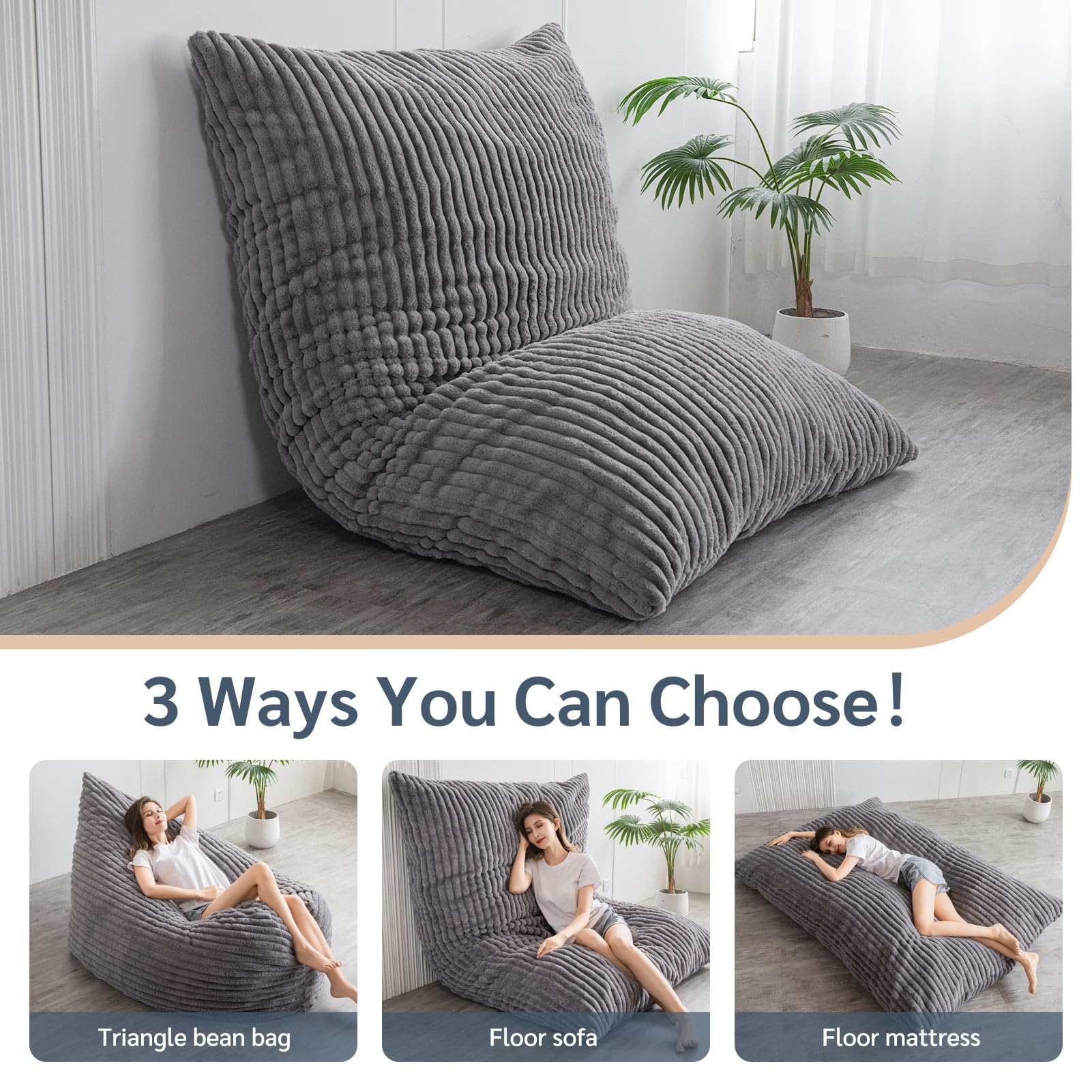 MAXYOYO Bean Bag Chairs, Bean Bag Bed for Adults High-Density Foam Filling, Convertible Sofa Bed Faux Fur, Giant Bean Bag Chairs for Adults