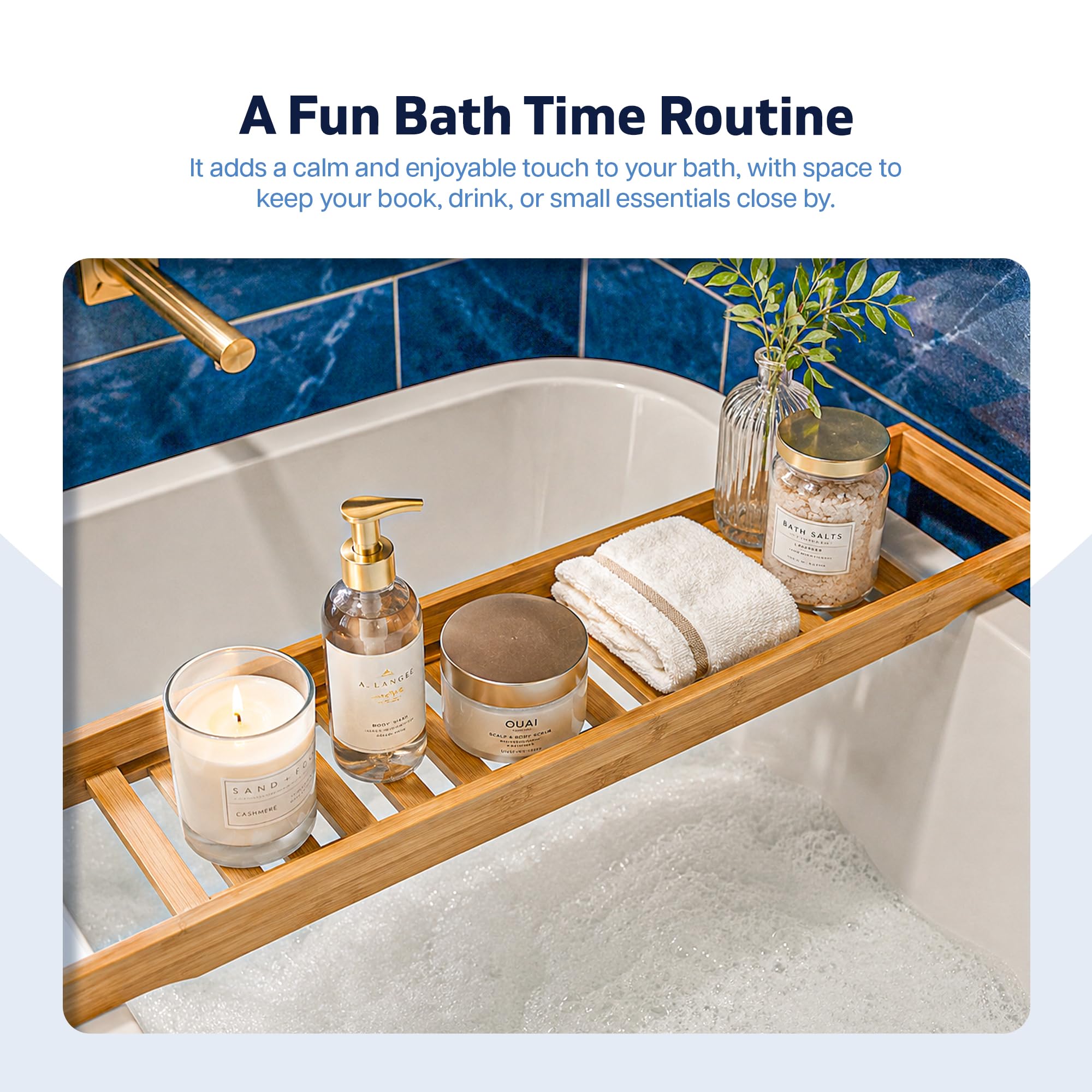 Besto Bath Caddy Tray for Bathtub | Bamboo Wooden Bath tray for Bathroom | Bath Shelf for Reading, Relaxing & Placing Accessories Like Scented Candle