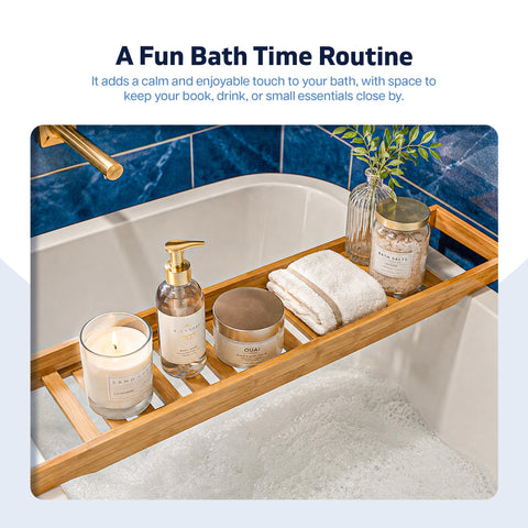 Besto Bath Caddy Tray for Bathtub | Bamboo Wooden Bath tray for Bathroom | Bath Shelf for Reading, Relaxing & Placing Accessories Like Scented Candle