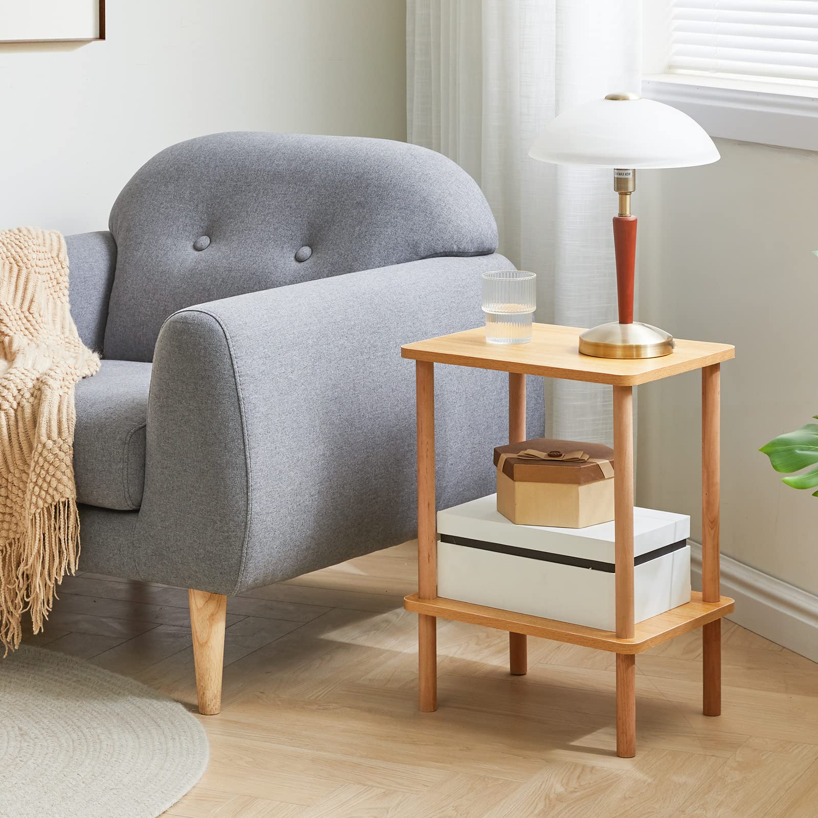 IBUYKE 2-Tier Side Table,End Table with Storage Shelf,Natural WST002N