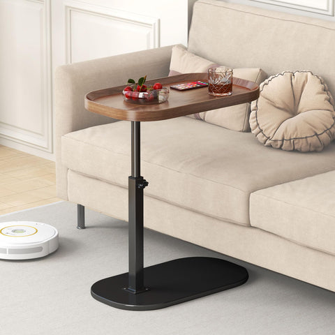 YUTVCZO Adjustable Height C Shaped Side Table, 360°Swivel Sofa C Tables That Slide Under, Small Tv Tray for Sofa Arm and Bedside