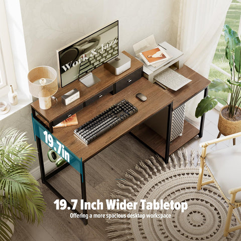 WOHOMO 120cm Computer Desk with 3 Drawers, Printer Shelf and Monitor Stand