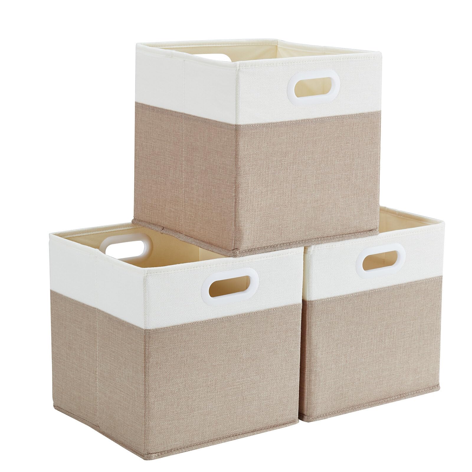 Mangata Cube Storage Boxes 33x33x33cm, Light Khaki Cream White, 3Pcs