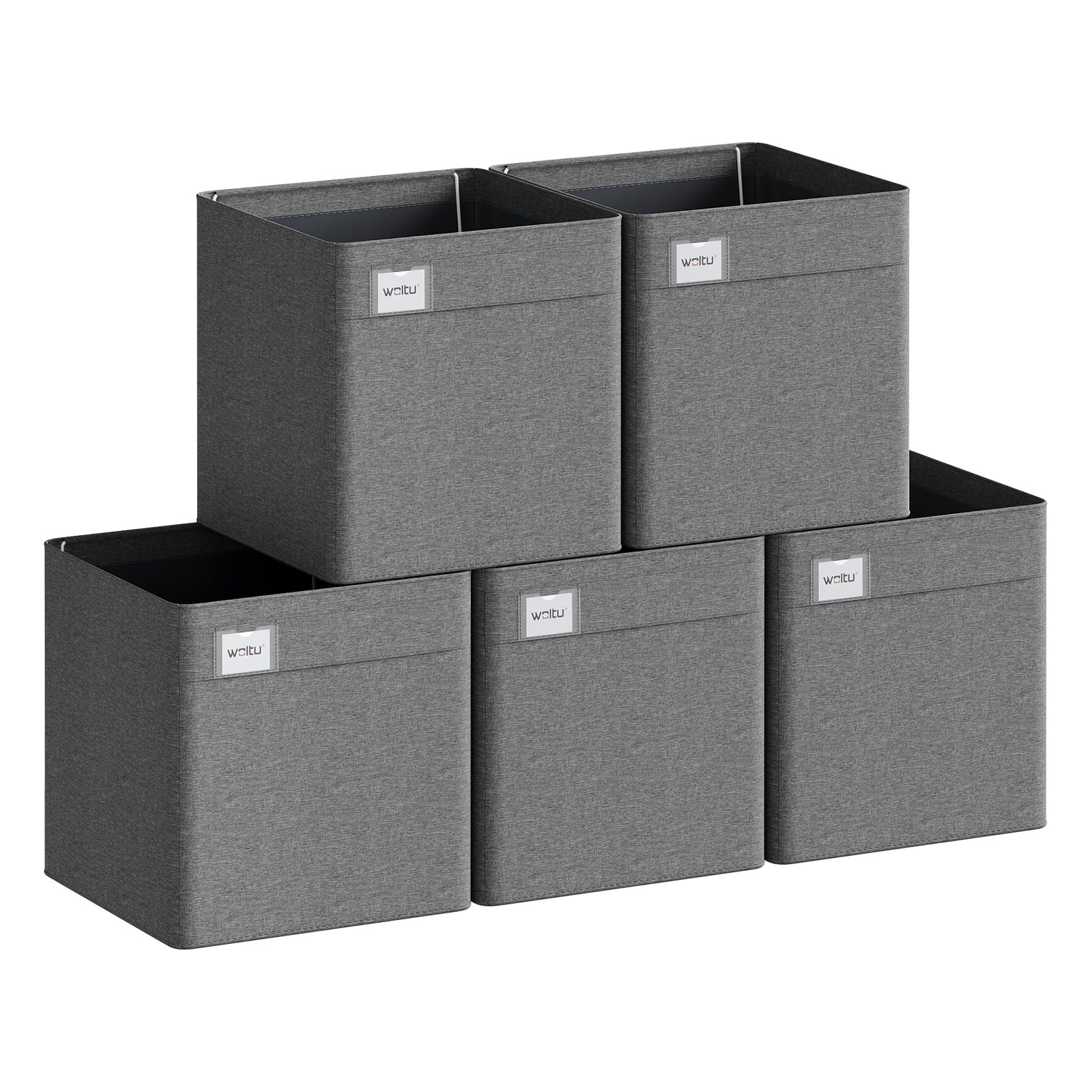 WOLTU Collapsible Storage Boxes Set of 5, Fabric Storage Cubes with Handles and Label Holders, Wardrobe Organisers for Shelves, Bedroom, Living Room