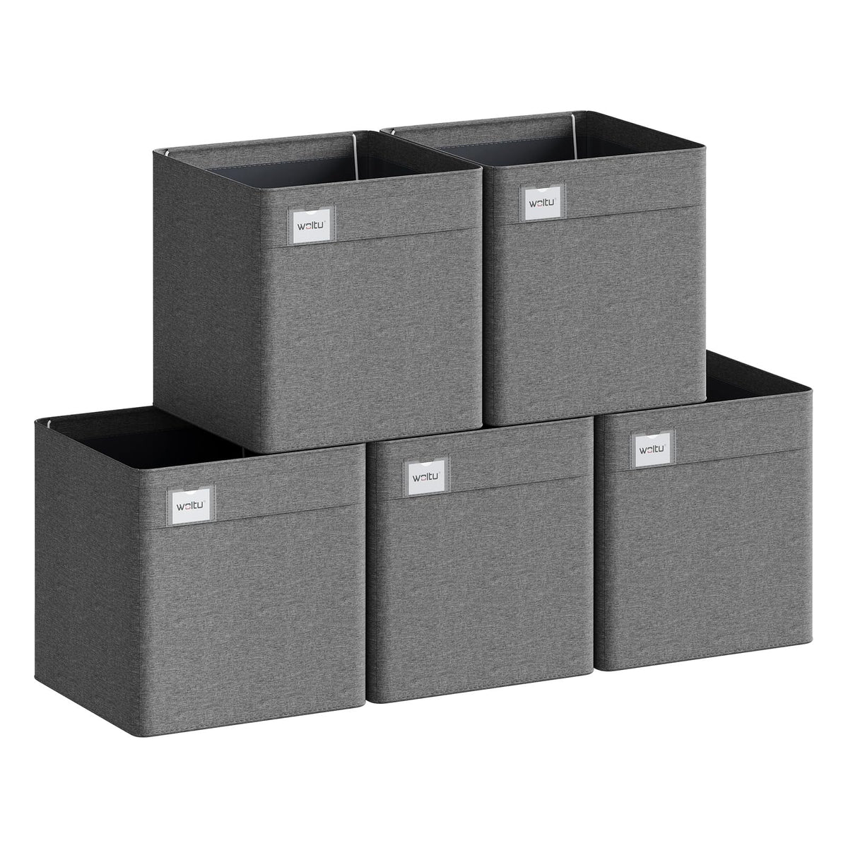 WOLTU Collapsible Storage Boxes Set of 5, Fabric Storage Cubes with Handles and Label Holders, Wardrobe Organisers for Shelves, Bedroom, Living Room