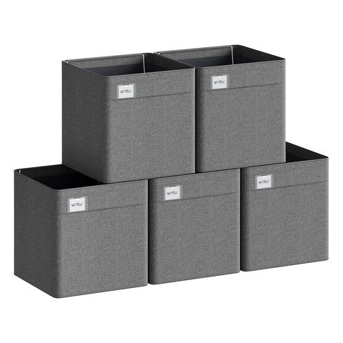 WOLTU Collapsible Storage Boxes Set of 5, Fabric Storage Cubes with Handles and Label Holders, Wardrobe Organisers for Shelves, Bedroom, Living Room