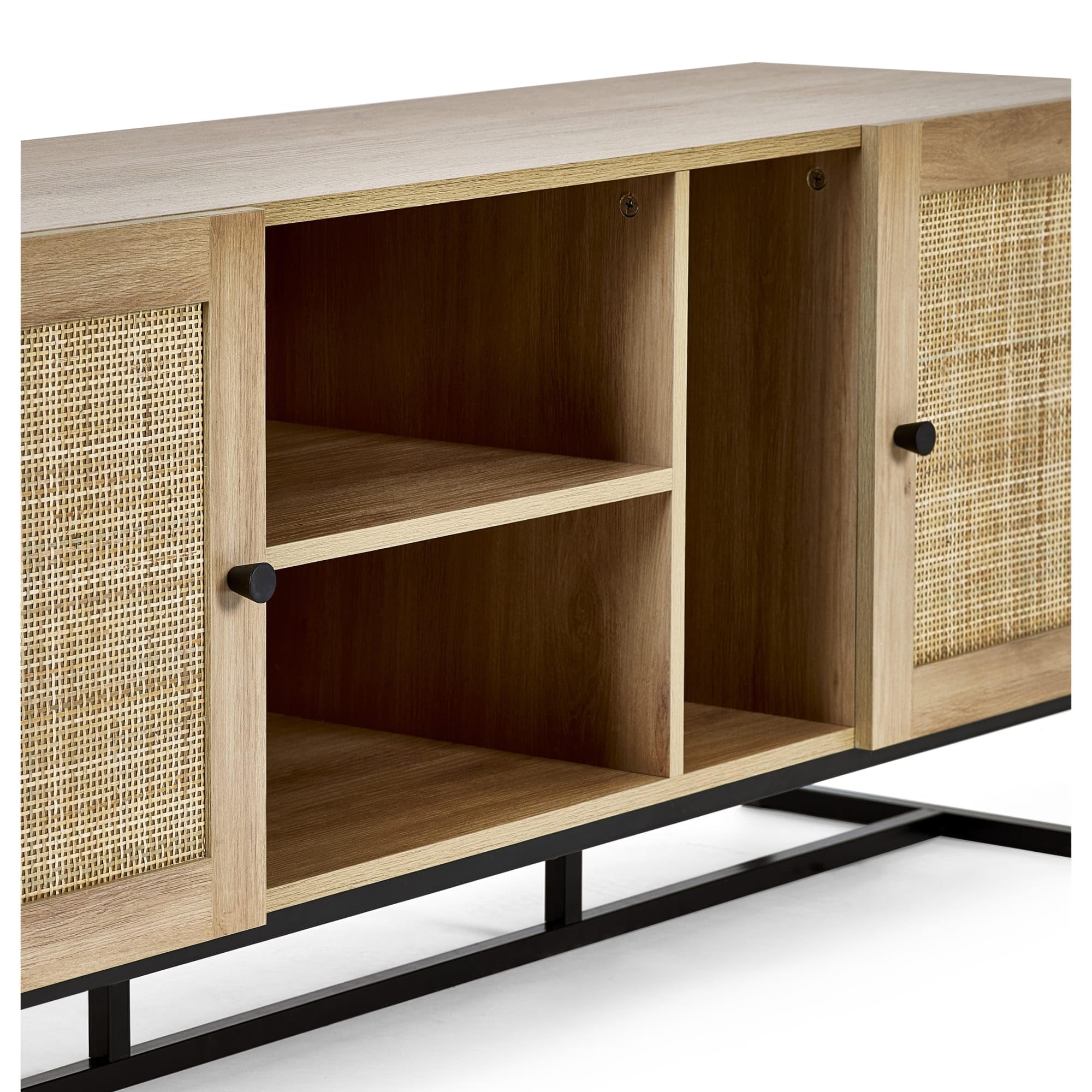 Julian Bowen Padstow TV Unit for 55" TVs, Faux Rattan, Oak Effect - W150cm