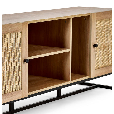 Julian Bowen Padstow TV Unit for 55" TVs, Faux Rattan, Oak Effect - W150cm