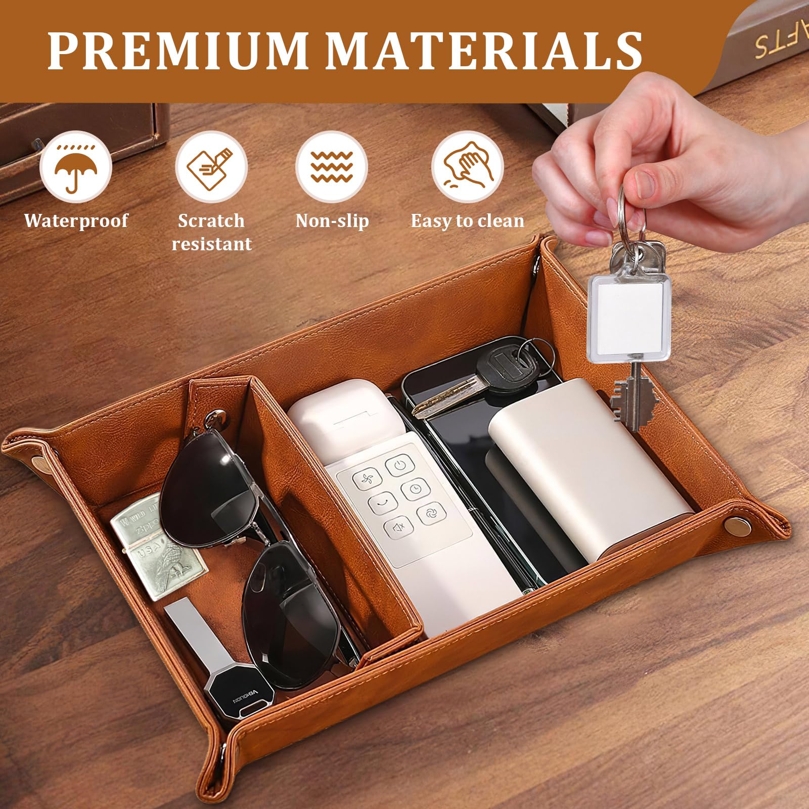QXRXN Dad Fathers Day Birthday PU-Leather Valet Tray, Bedside Organiser Daddy Birthday Gifts from Son Daughter