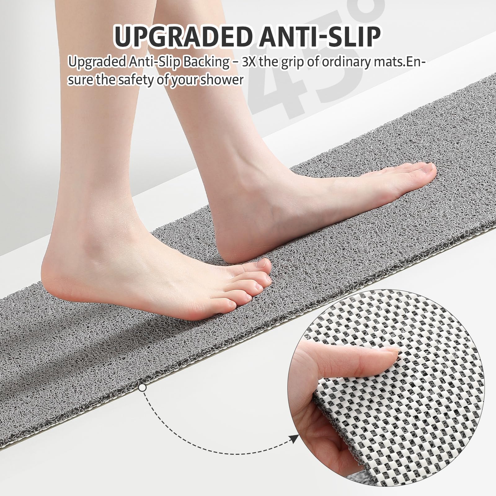 XIYUNTE Soft Shower Mat Non Slip Anti Mould 76 x 43 cm, INCL. Hooks for Drying, PVC Bath Mat Non Slip Anti Mould