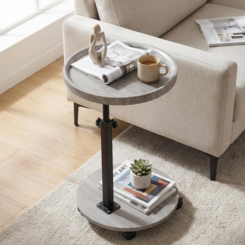 YYW C Shaped End Table Adjustable Height, Couch Tables That Slide Under for Small Spaces, 360°Swivel TV Tray Table