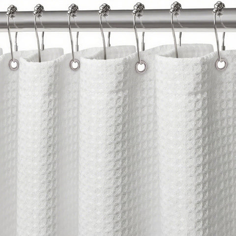 FIISAYL Shower Curtain for Bathroom, Weighted Hem, Waterproof and Anti Mould Resistant Waffle Fabric Curtains with 12 Hooks, Machine Washable