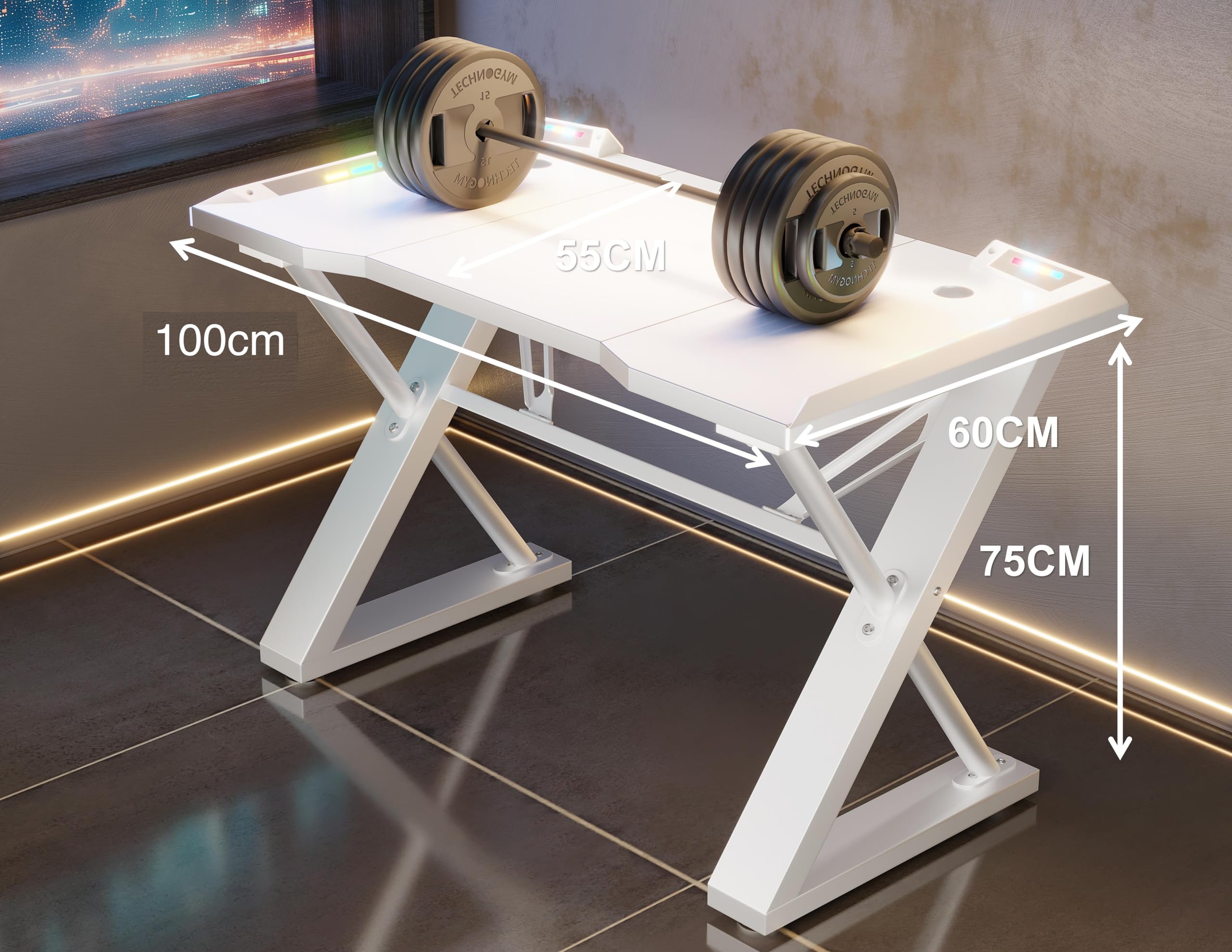 Xyphren Gaming Desk with Pegboard & Power Outlet & LED Light, Small Computer Desk with Reversible Shelves for Corner Home Office Desk, 100 * 50cm
