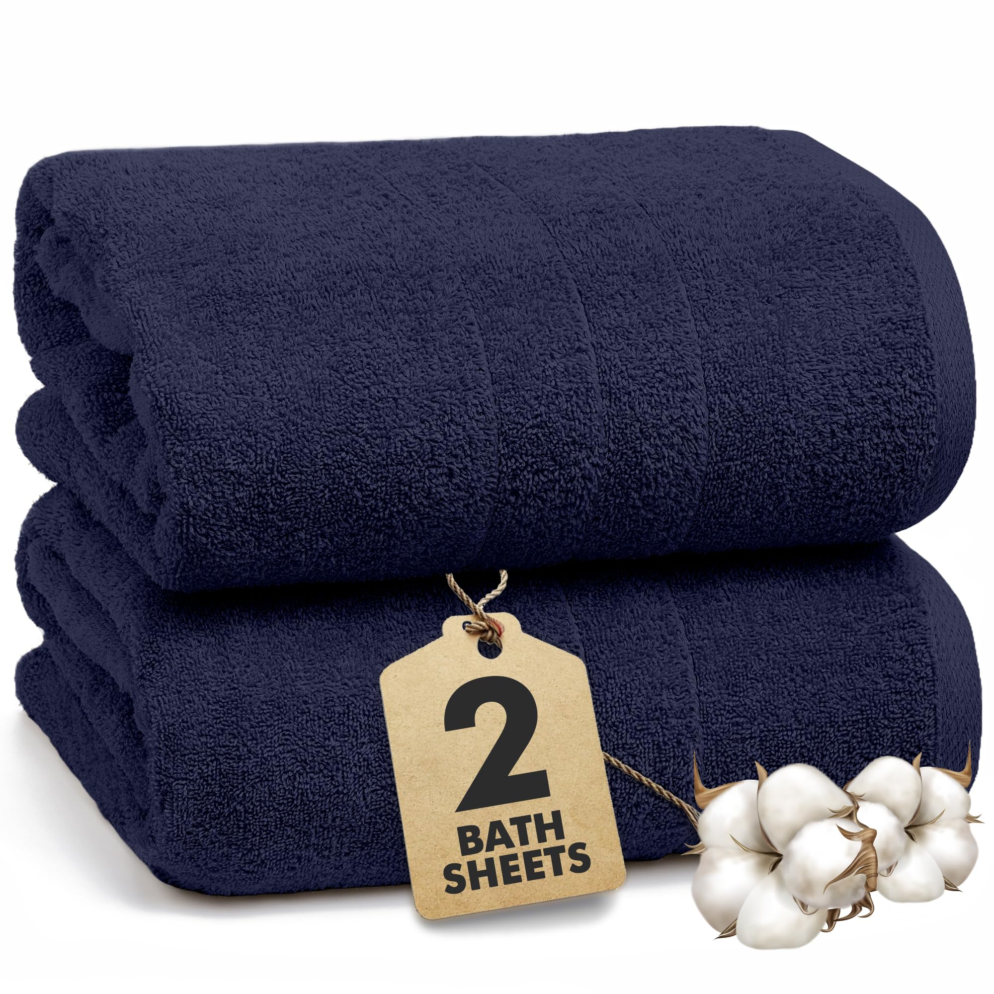 Novo Home Bath Sheets - Extra Large Bathroom Sheet Set – 550 GSM Pack of 2 Jumbo Towels Navy Blue (90x180cm)