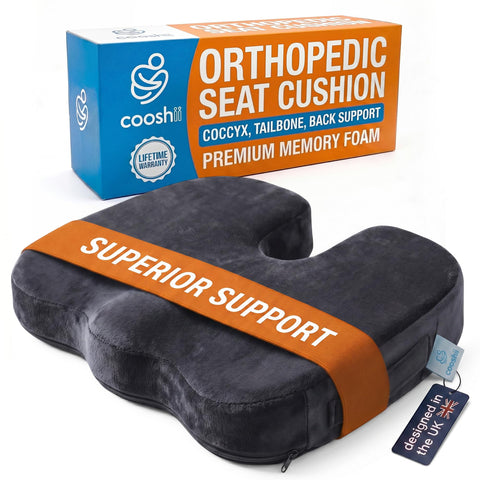 Cooshii Memory Foam Seat Cushion Ergonomic Coccyx Support for Posture, Sciatica & Long Sitting – Office Chair Cushion for Car, Desk, Gaming