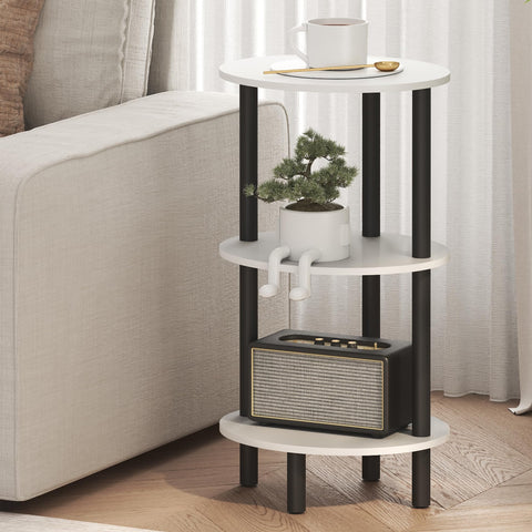 Furinno TURN-N-TUBE Side Table, 3-Tier Oval End Table, Night Stand, Bedside Table, for Living Room, Bedroom, White/Black
