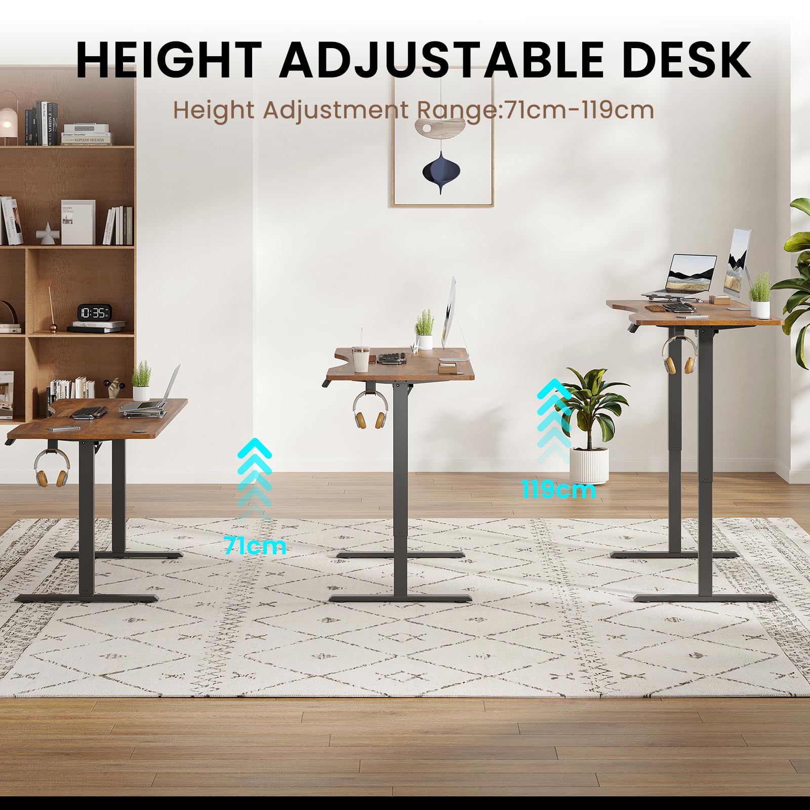 Farini U-Shaped Ergonomic Electric Standing Desk, 120x60cm, Height Adjustable Sit to Stand Desk with Memory Keypad & Headphone Hook for Home and