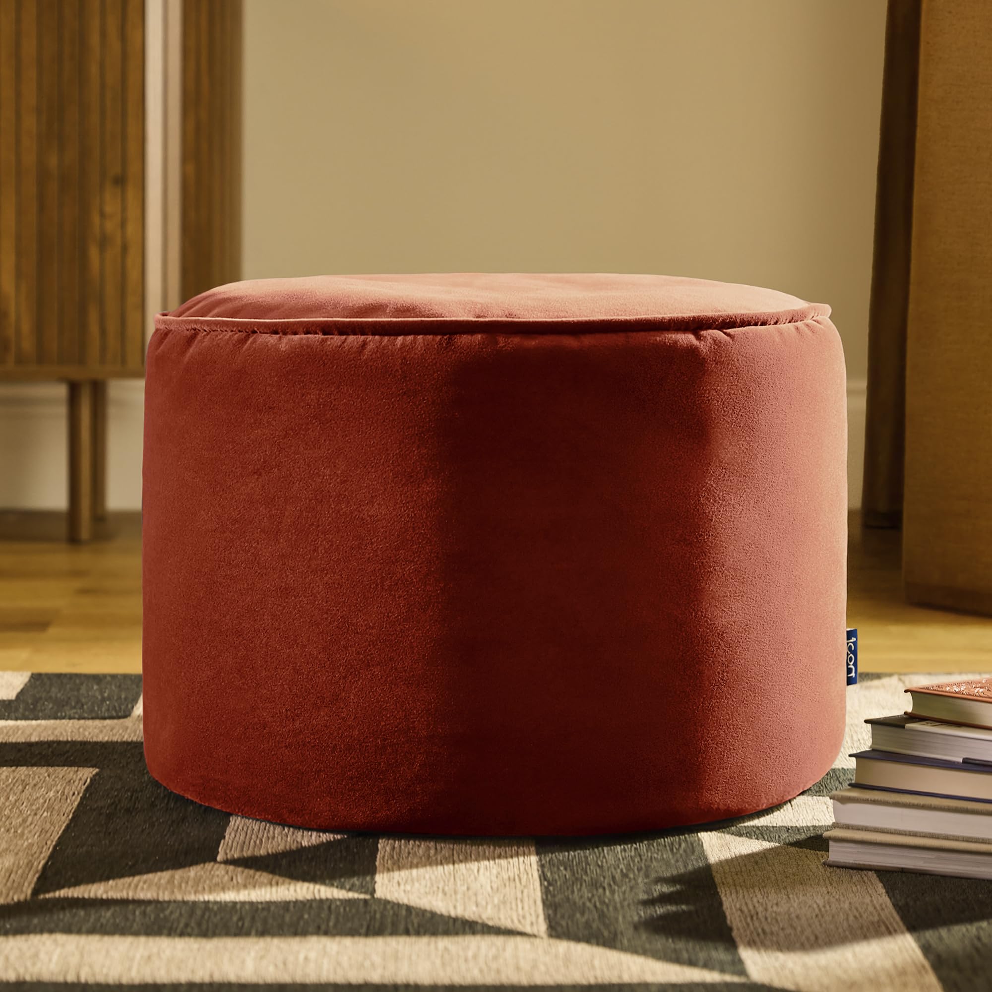 icon Milano Velvet Large Bean Bag Footstool with Filling Included, Red