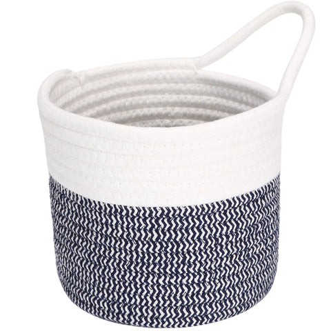 Sea Team Two Tone Woven Cotton Rope Hanging Wall Storage Basket