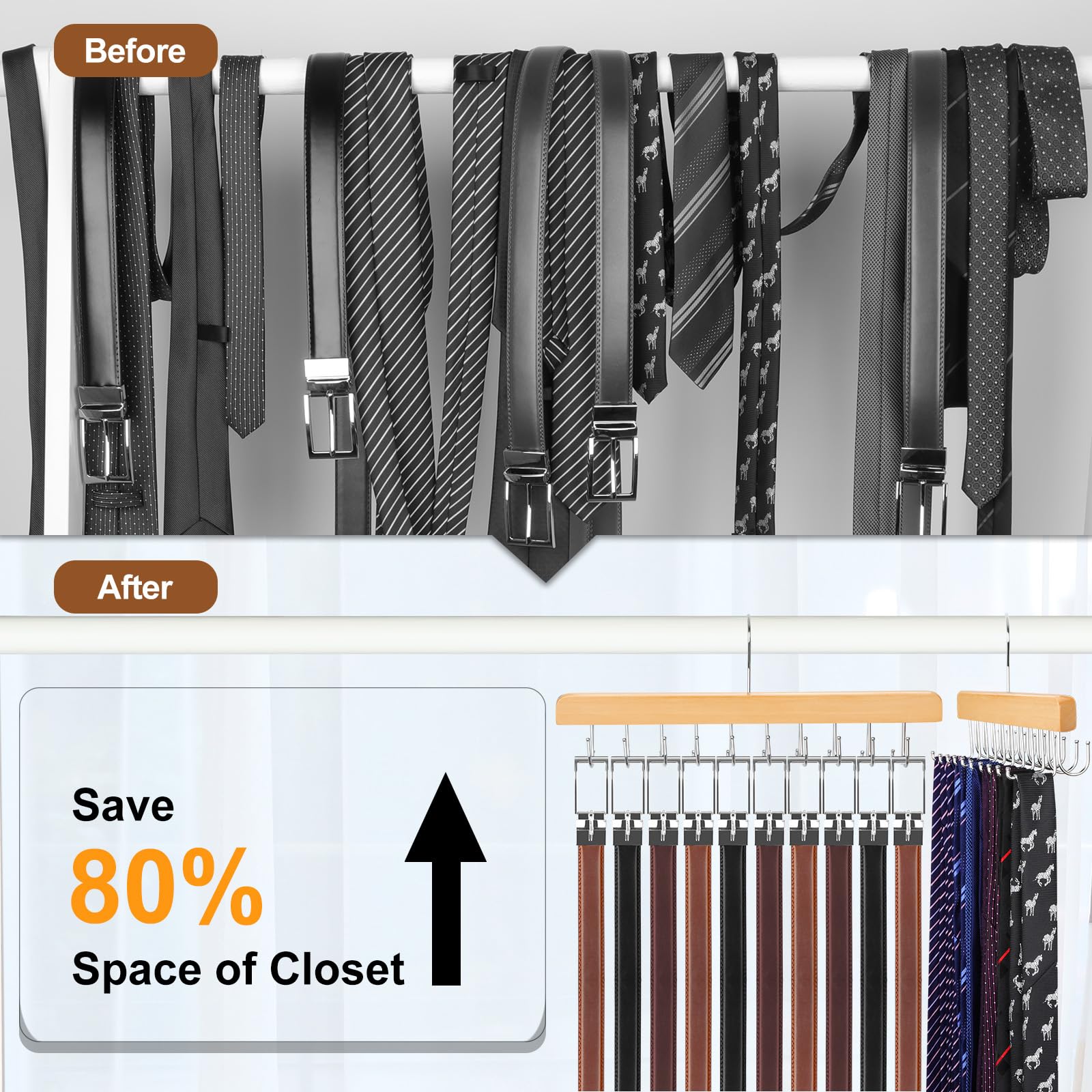 TOPIA HANGER 2 in 1 Belt Tie Hanger for Closet Max 30 Belts with 30 Ties Capacity