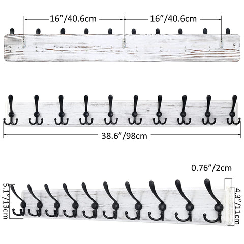 SKOLOO Coat Rack Wall Mounted - 38.3'' Long, Pack of 2, Wooden, Heavy Duty, Rustic Coat Hooks for Wall