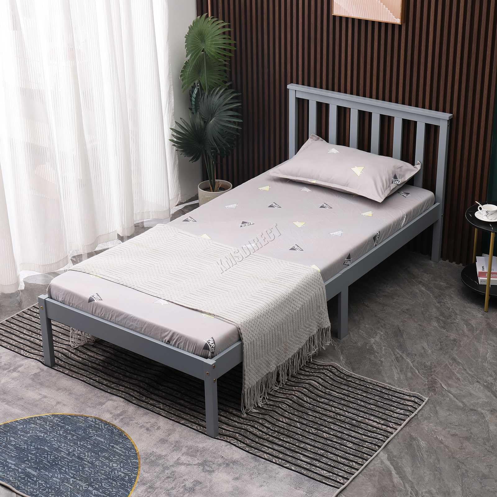 WestWood Single Bed Solid Pine Frame Headboard Durable Shaker Style Low Foot End Wooden Platform With Wood Slat Support Bedroom Furniture Strong