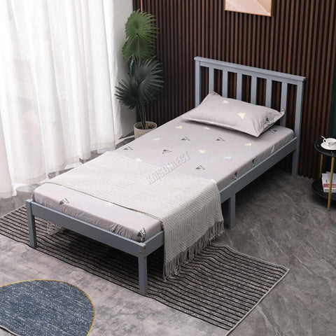 WestWood Single Bed Solid Pine Frame Headboard Durable Shaker Style Low Foot End Wooden Platform With Wood Slat Support Bedroom Furniture Strong