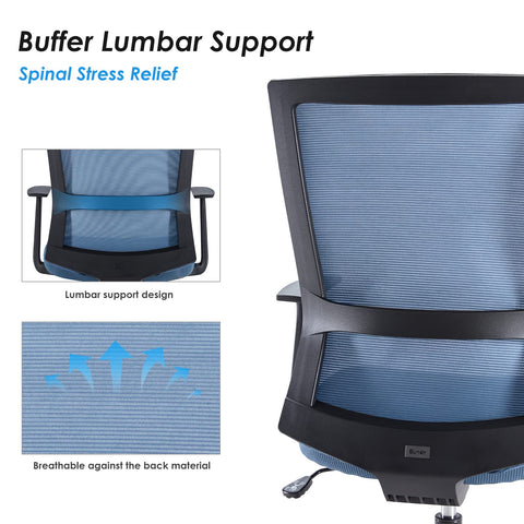 Sunon Ergonomic Office Chair - Mesh Mid-Back Desk Chair with Lumbar Support and Rollerblade Wheels