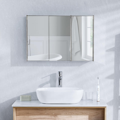 Bath Vida Tiano Triple-Mirror Bathroom Cabinet Wall-Mounted Stainless Steel Modern Storage Cupboard (No Assembly Required)