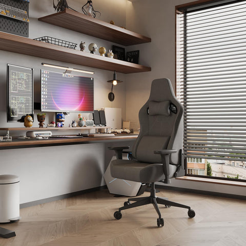 JUMMICO Fabric Gaming Chair with Racing Seat, Comfort Office Chair Ergonomic with 3D Height Adjustable, Desk Chair Tilt Function (90°-135°)