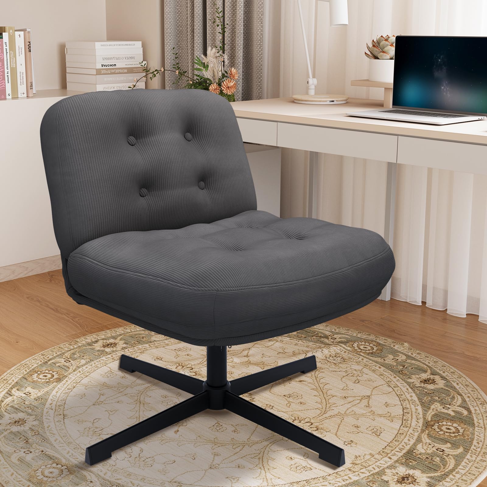 COLAMY 360° Swivel Home Office Chair – Thick Padded Corduroy Desk Chair with Metal Base, Modern Comfortable Computer Chair for Study or Living Room