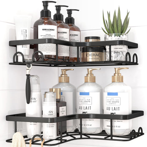 Kitsure Corner Shower Caddy, Rustproof Adhesive Shelf, Large, Black