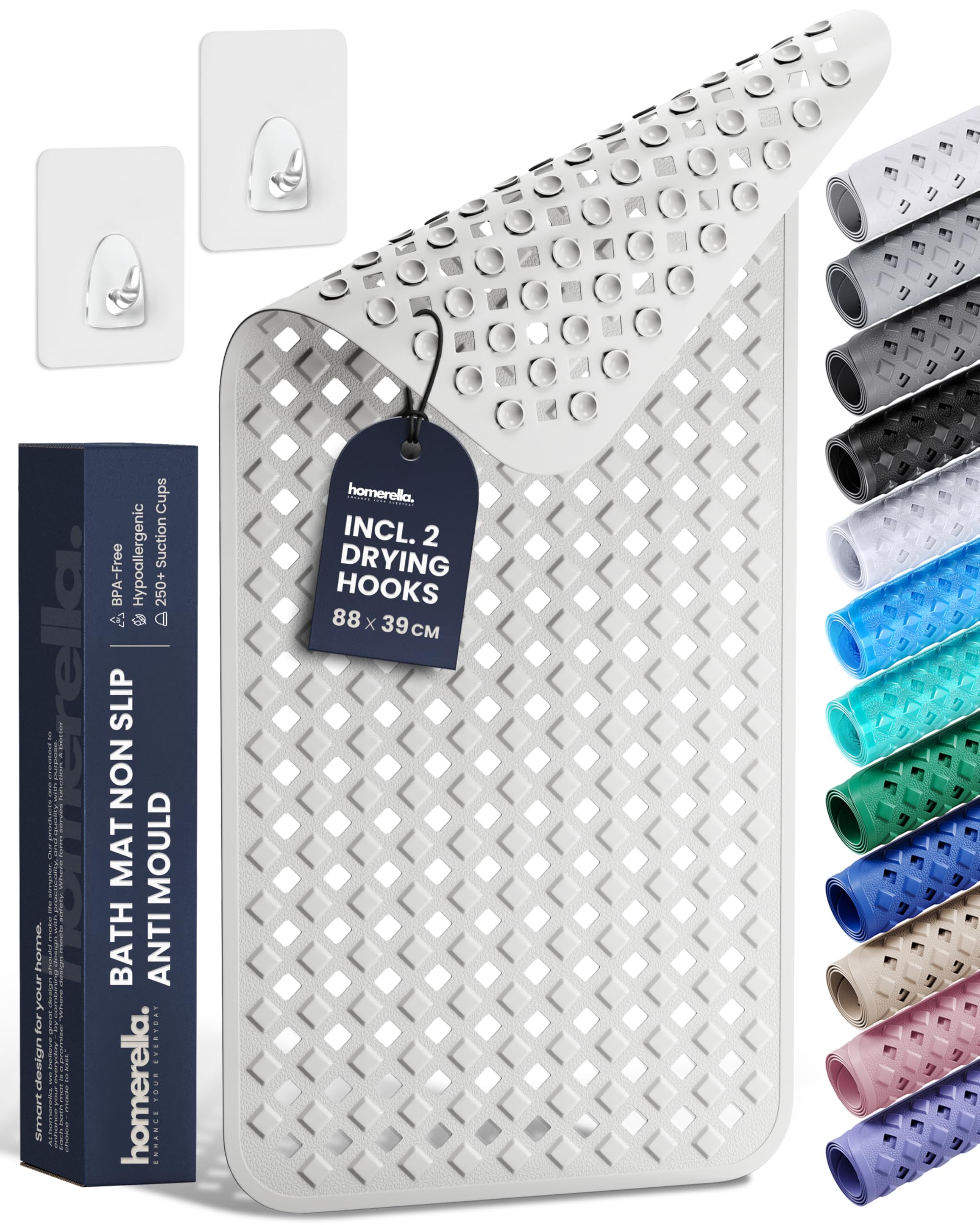 homerella Bath Mat Non Slip Anti Mould 88x39cm Shower Mat Non Slip Bath Mat