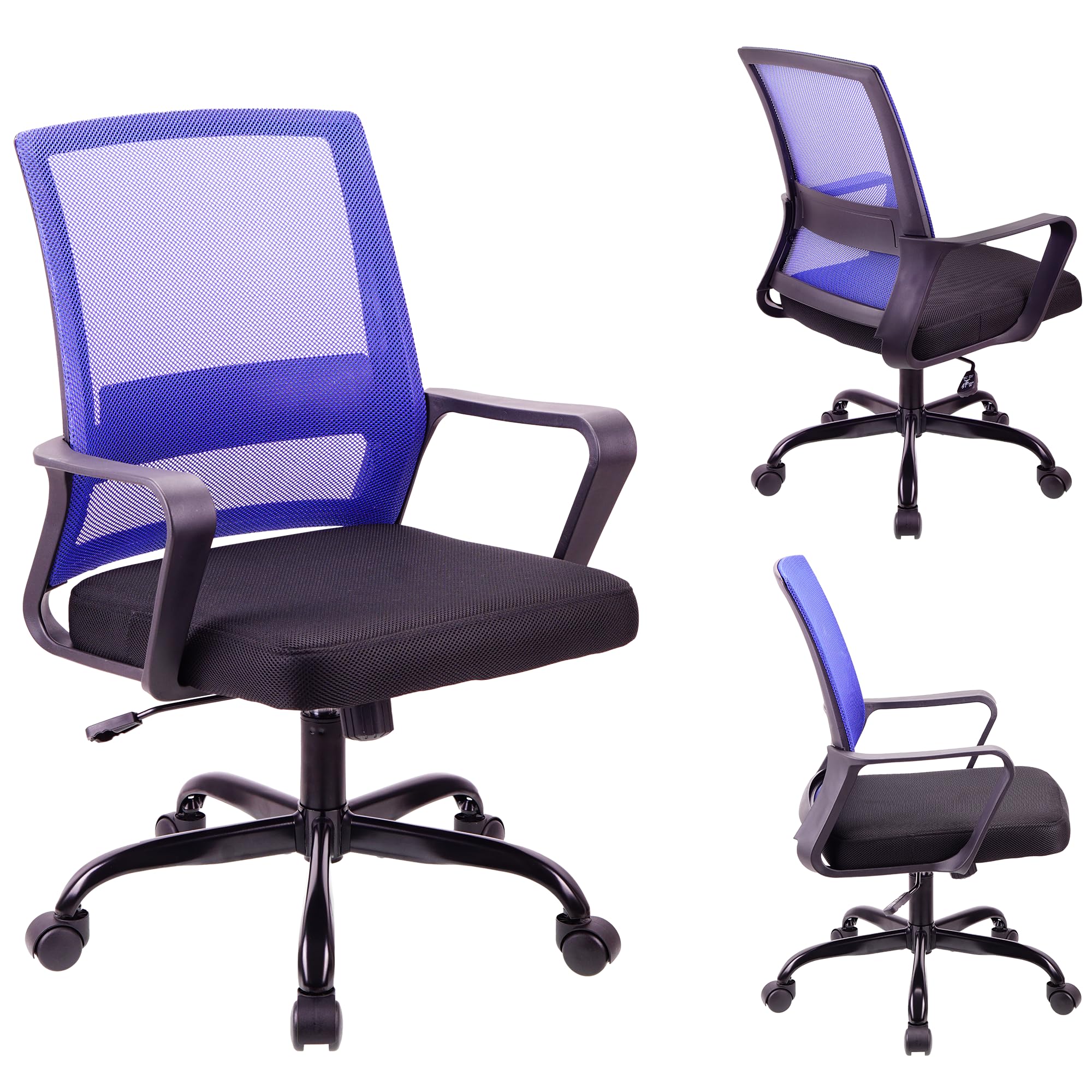 T-THREE.Adjustable office chair, ergonomic mesh swivel seat, with lumbar support, height adjustment, 360° rotation, and tilt function