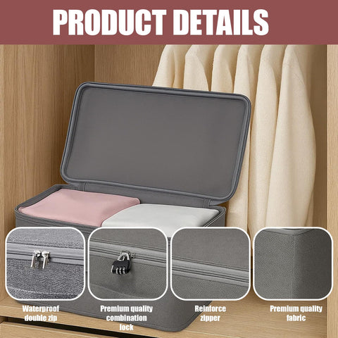 Lockable Storage Box, 2 Pack with Combination Locks, Secure Fabric Storage Box with Lock for Wardrobe, Under-Bed, Dorm Room, Travel
