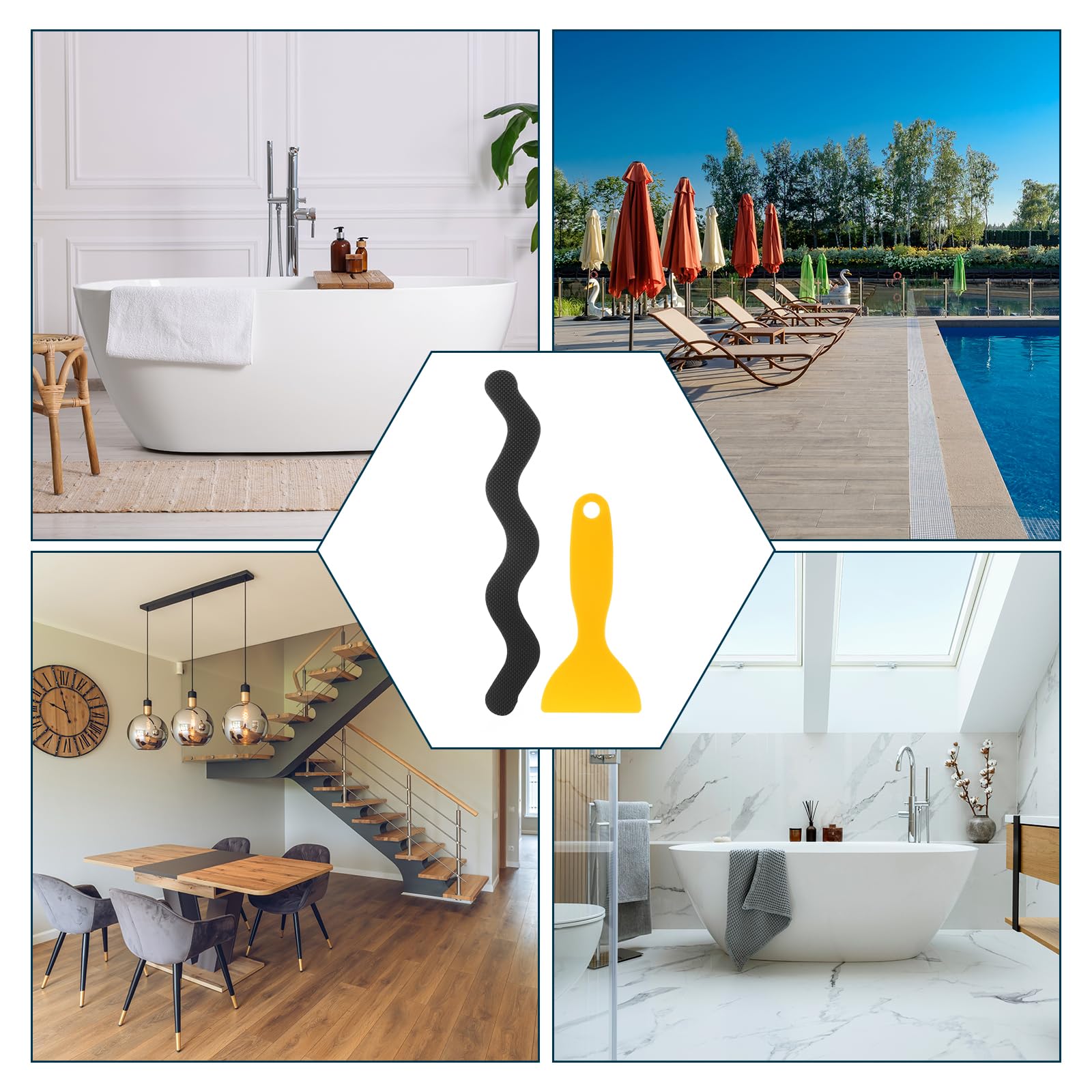sourcing map 24pcs Non-Slip Bathtub Stickers, Anti Slip Shower Stickers Safety Shower Treads Adhesive Appliques with Scraper for Bath Tub Shower
