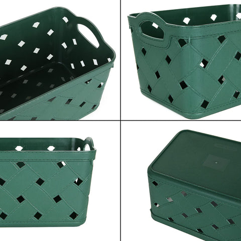 ASelected 5 Pack Plastic Woven Storage Basket With Handles, Small 24x16x14cm, Beautiful Fashionable, Skin Pattern Cross Woven, For Kitchen