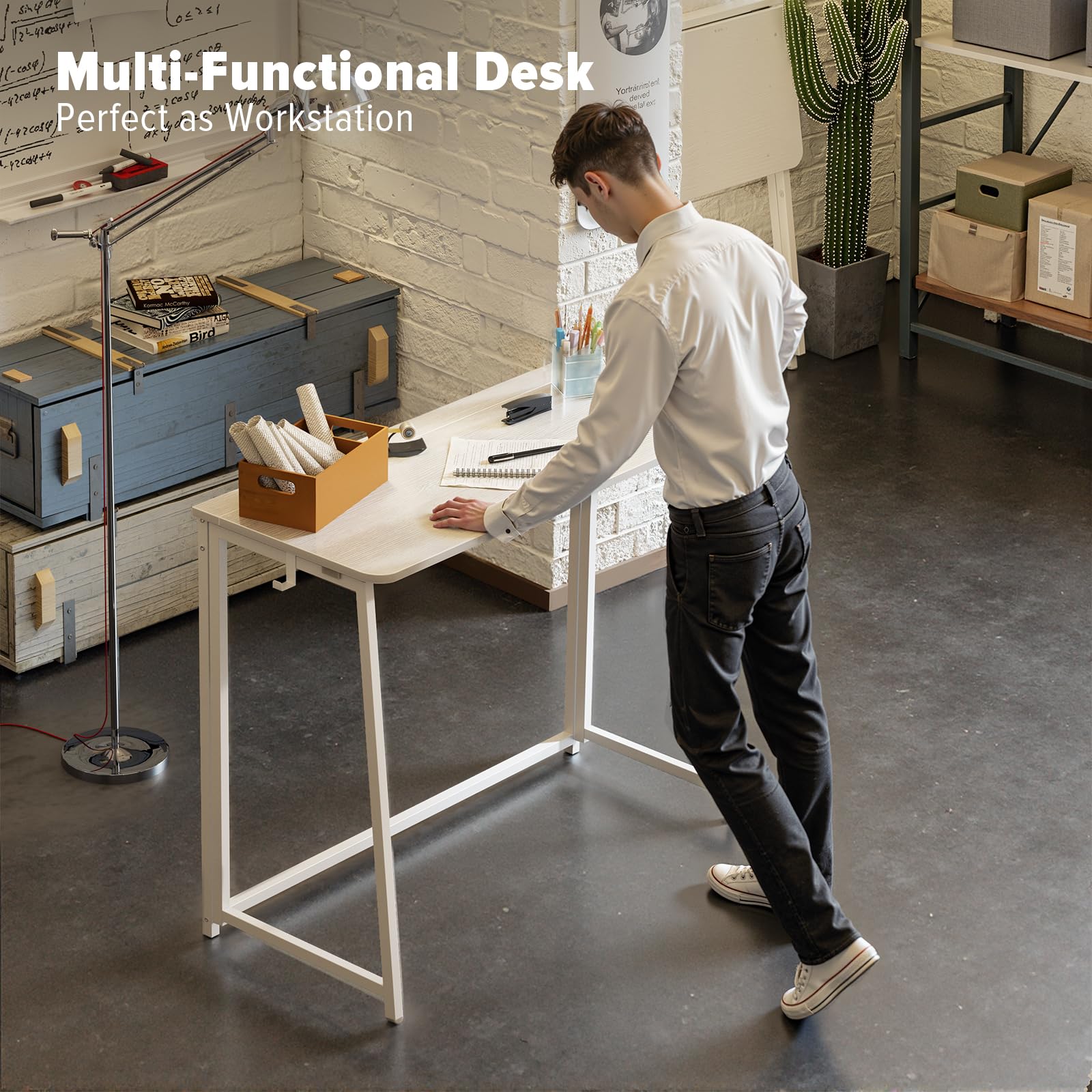 WOHOMO Folding Desk, 100cm Small Writing Desk, White