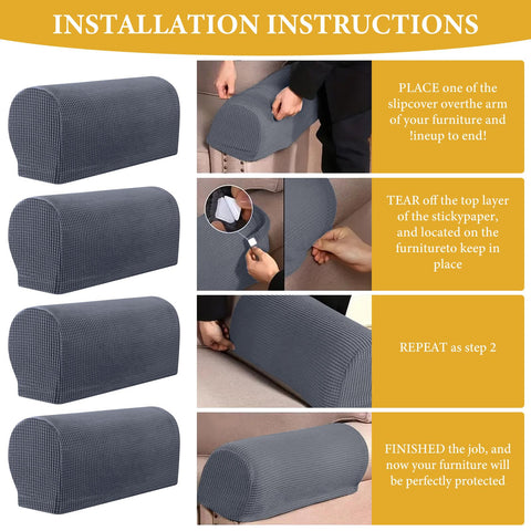 Armrest Chair Covers, Set of 4 Stretch Armchair Covers for Arms Anti-Slip Furniture Protector with Laundry Bag, Machine Washable Arm Chair Sleeves