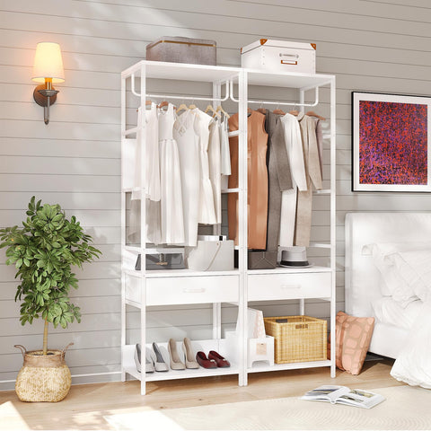 VOWNER Slim Hall Tree Entryway Coat Rack Bench Drawer White Hanging Rod