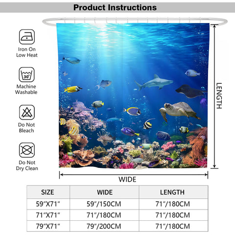 Summer Fish Shower Curtain for Men, Ocean Underwater World Blue Waterproof Bath Curtains, Quick Dry Sea Turtles Decorate Women Bathtub Curtains