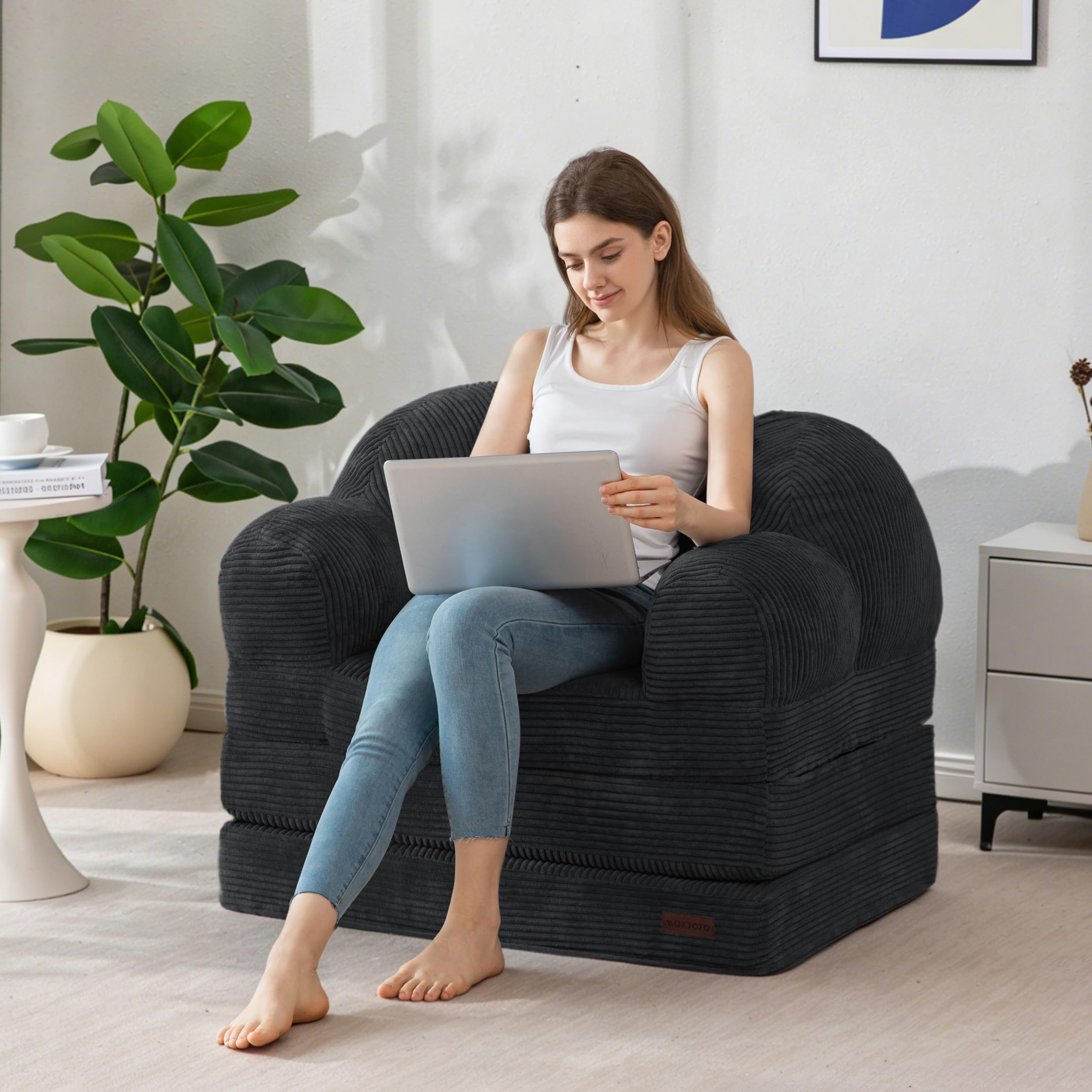 MAXYOYO Folding Sofa Bed with Backrest, Floral Shaped 2 in 1 Convertible Sofa to Comfy Faux Fur Bean Bag Chair for Adults