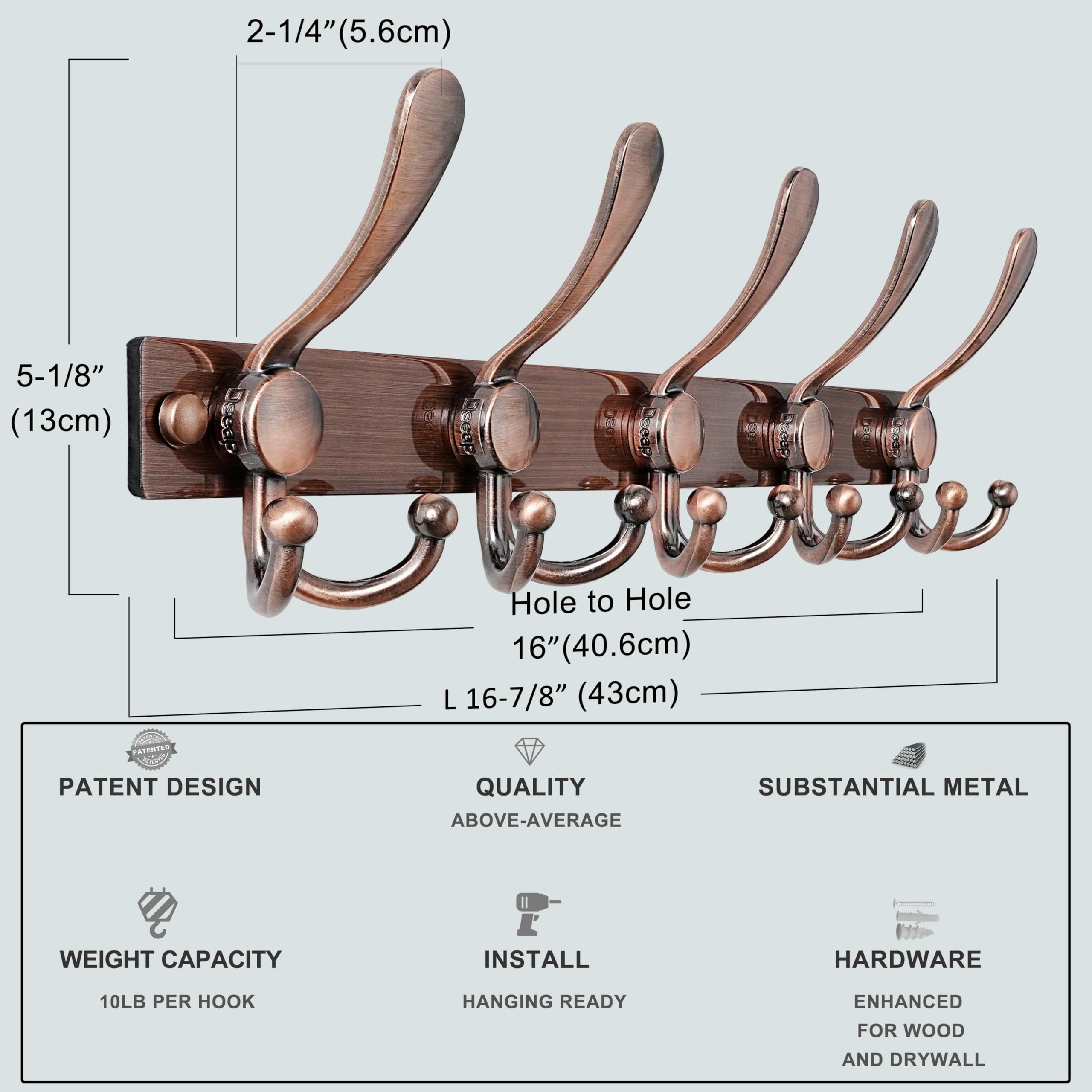 Dseap Coat Rack Wall Mount, Heavy Duty 2.5mm Base vs Flimsy 1mm, Double-Thick Solid Anti-Snap Hooks