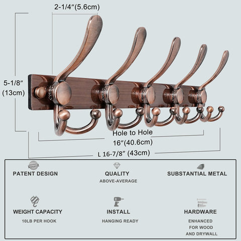 Dseap Coat Rack Wall Mount, Heavy Duty 2.5mm Base vs Flimsy 1mm, Double-Thick Solid Anti-Snap Hooks