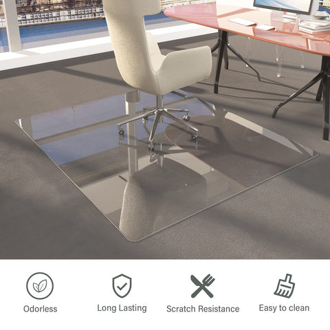 CASSILANDO Glass Office Chair Mat for Carpet, 115 x 139cm Tempered Glass Office Floor Mat for Carpeted or Hardwood Floors