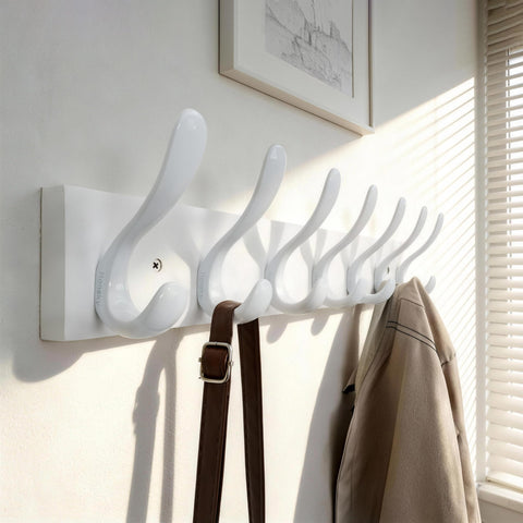 HONSKY Wall Coat Rack, 53cm Wooden Coat Hanger with 7 Double Hooks,Wall Coat Hook,Towel Rack Hanging Coat,Towel,Bag for Entryway, Hallway, Bedroom