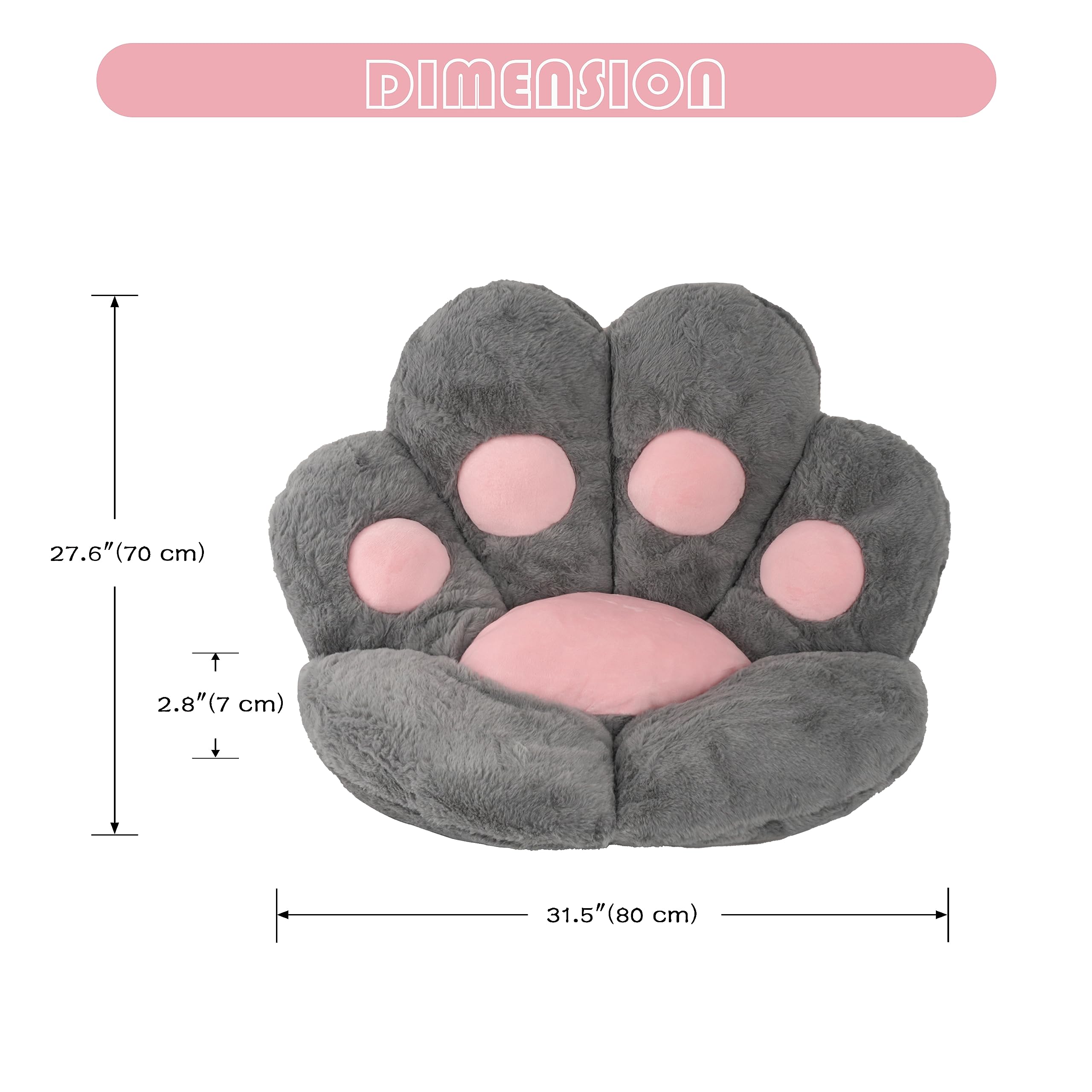 FlyGulls Cat Paw Cushion for Computer Gaming Office Chairs Grey 70x80 cm