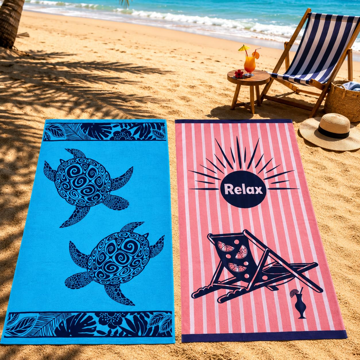 Large Egyptian Beach Towels For Adults 100% Cotton - Pack of 2